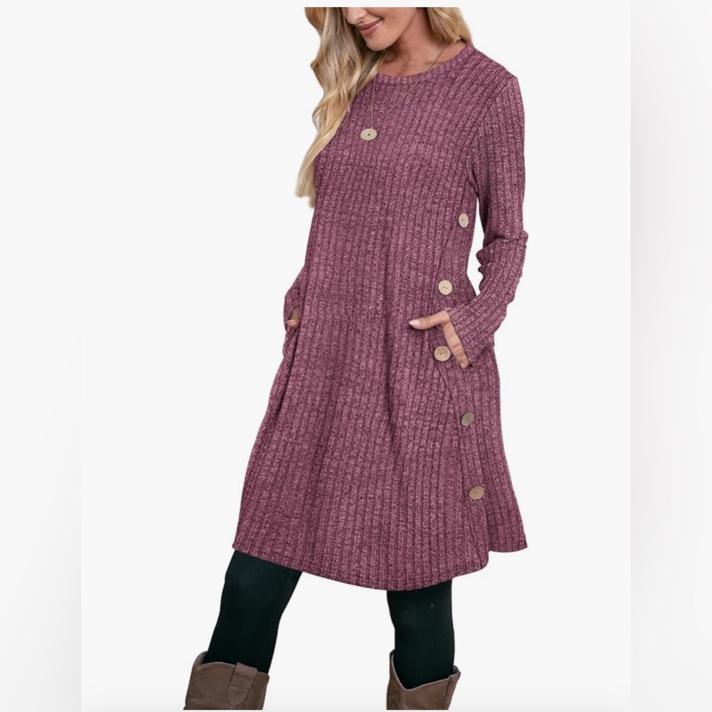 NEW Long Sleeve Ribbed Tunic Tops Winter Dress Buttons Side 2X